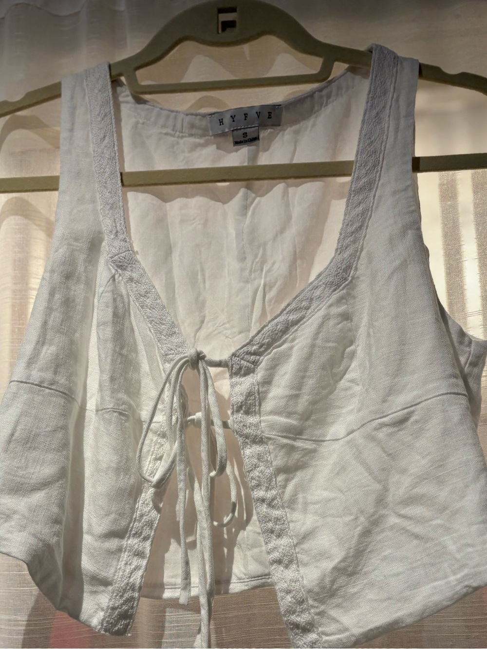 HYFVE White Linen Tie-Front Crop Tank